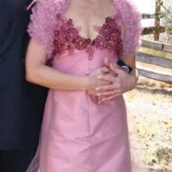 Luly Yang Couture Raspberry Creme Silk Gown - Picture 8 of 14